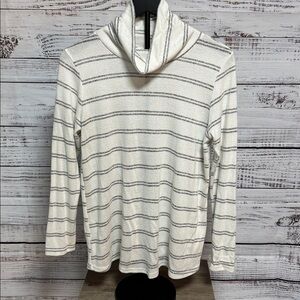 Striped White and Gray Cowl Neck Top
